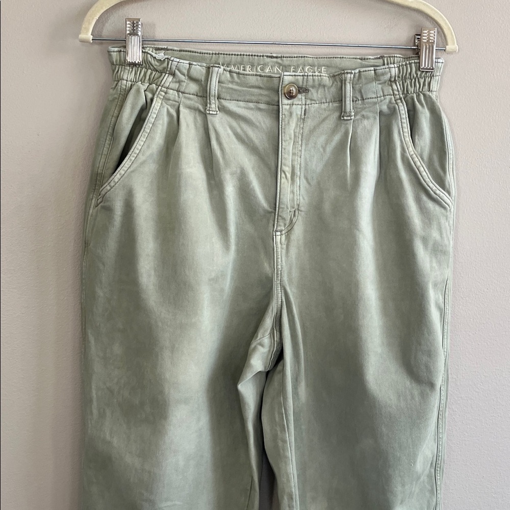 American Eagle high waisted stretch olive green jeans size 8 long - Picture 2 of 12